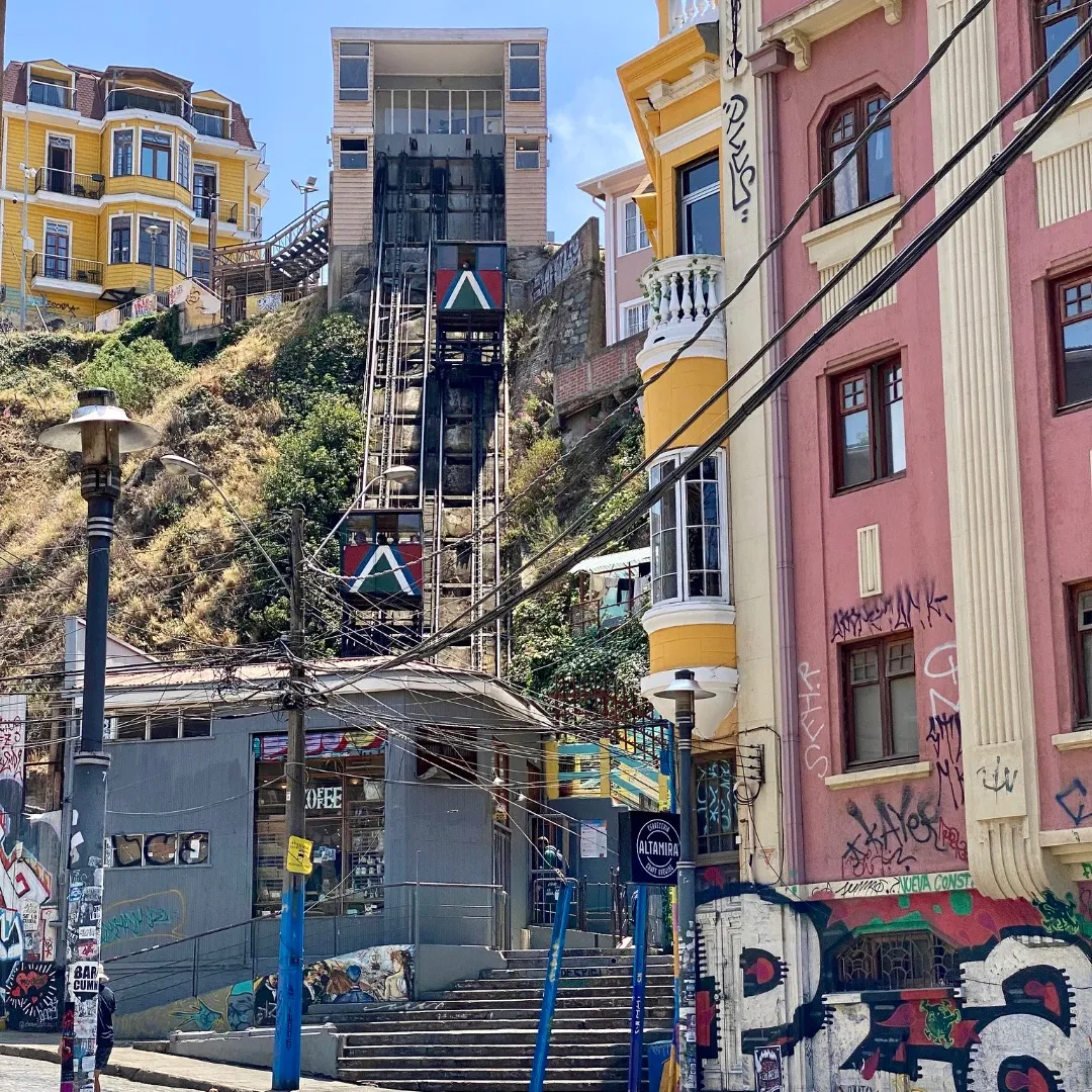 Wooden funicular carriage of Ascensor Reina Victoria in Valparaiso