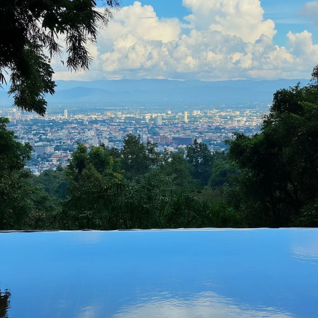 View of Chiang Mai city from the stone terrace of Wat Pha Lat temple
