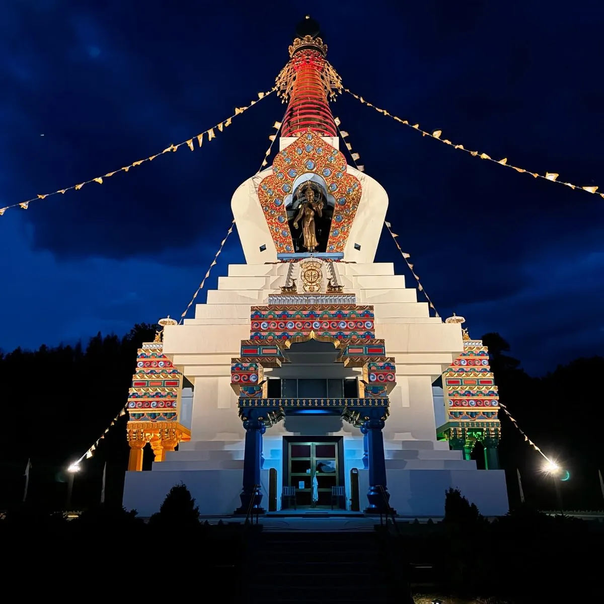 Golden Buddhist stupa architecture in the high desert of Crestone Colorado