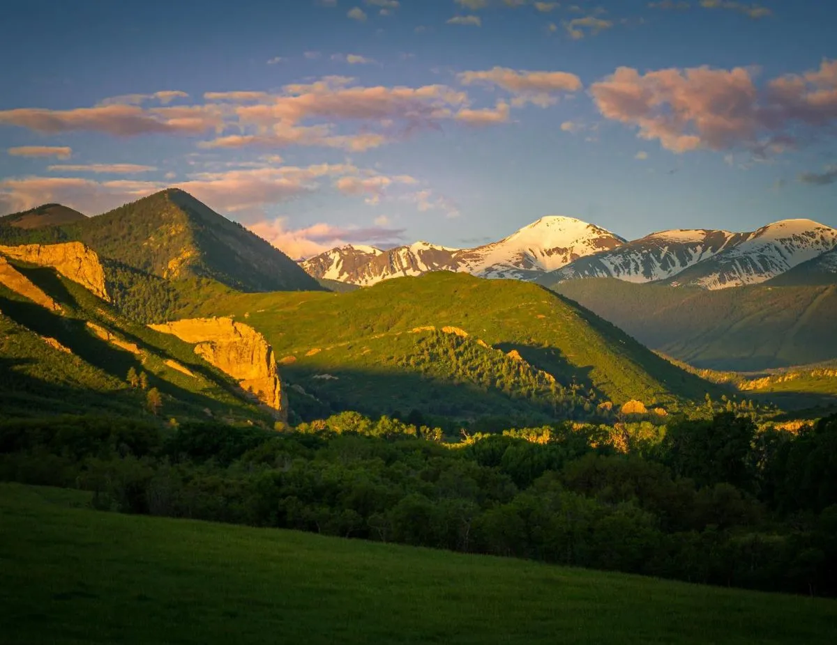 Scenic landscape of the Spanish Peaks towering over Cuchara Valley in Colorado