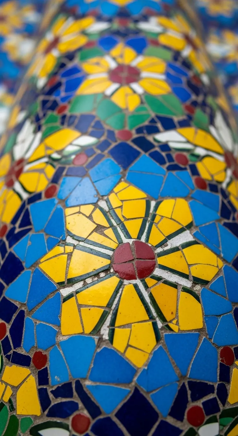 Close up texture of mosaic tiles on Valparaiso staircase