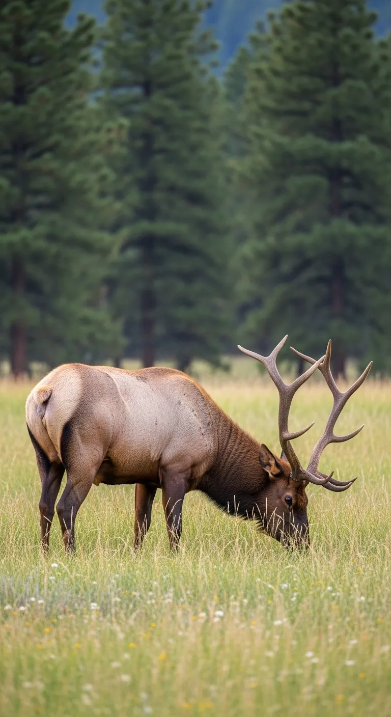 Elk grazing near the forest edge on Bow Valley Parkway