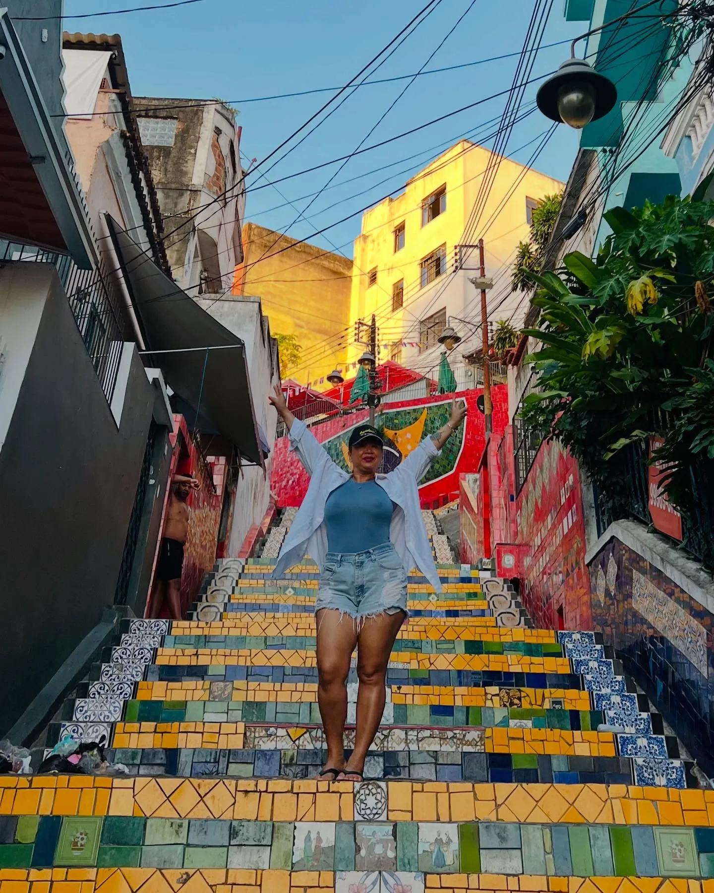 Colorful mosaic tiles on Escalera Fischer staircase in Valparaiso Chile