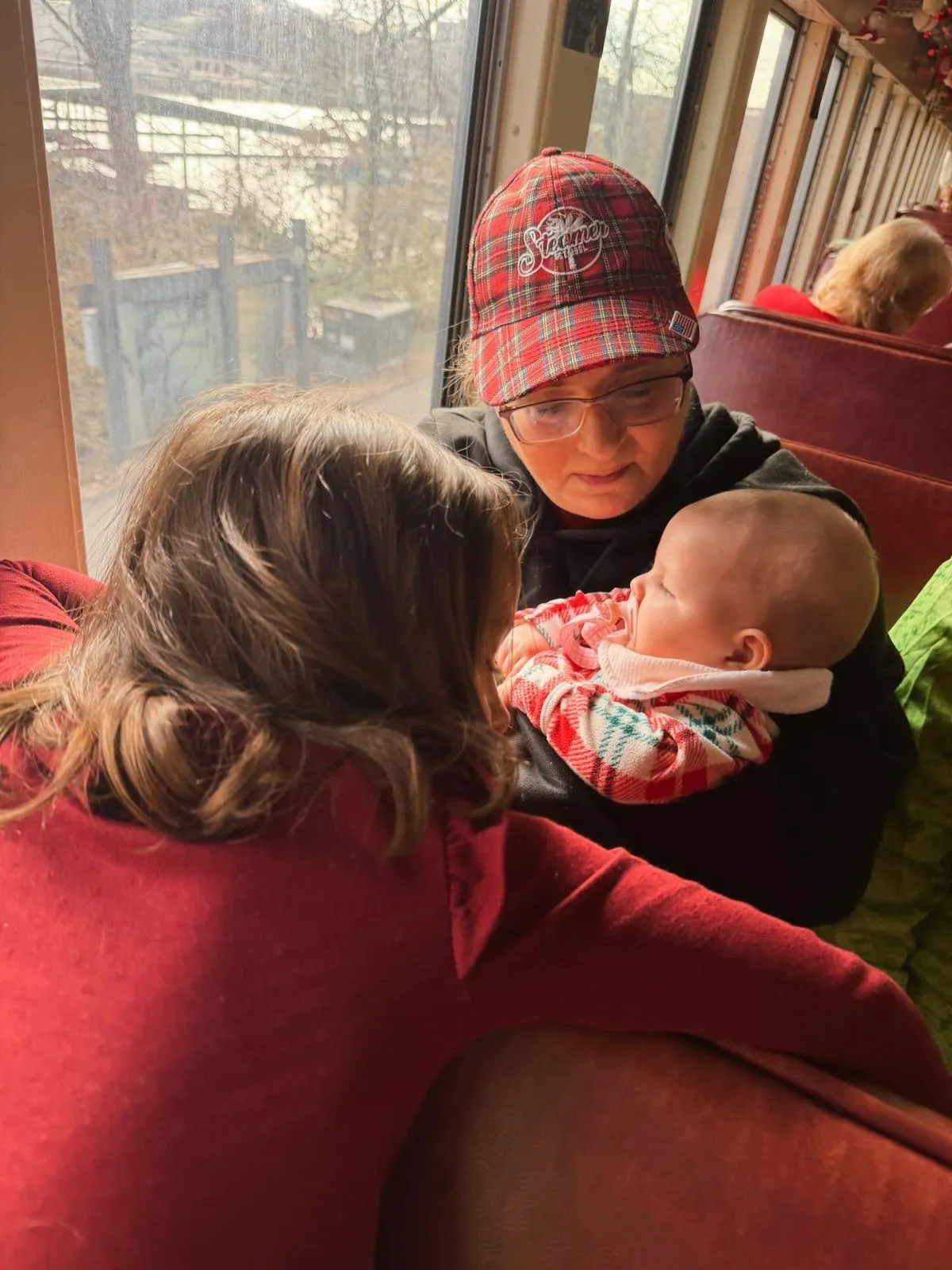 Family traveling by train in Luxembourg enjoying scenic views