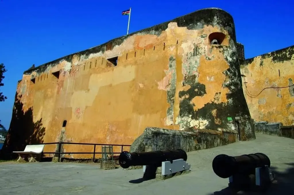 towering walls of Fort Jesus fortress in Mombasa Kenya
