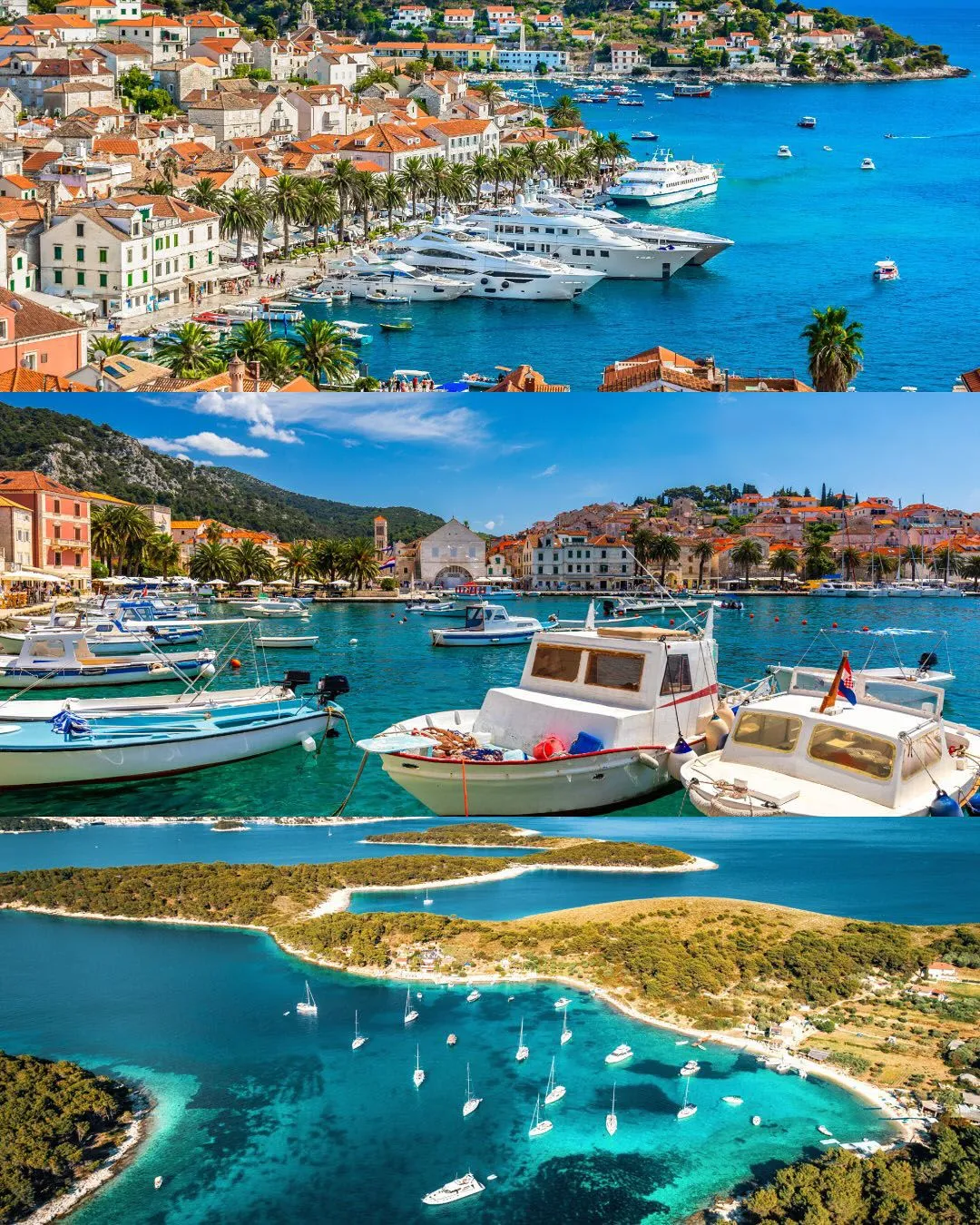 An ancient Croatian village along the Adriatic coast with stone buildings and blue water