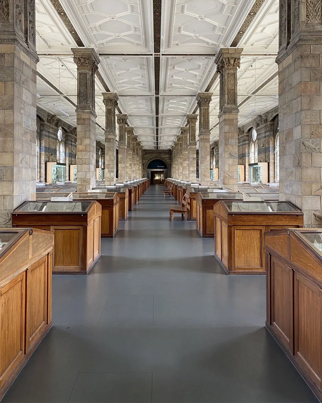 Historic wooden display cabinets inside the Mineralogy Museum at the University of Strasbourg France