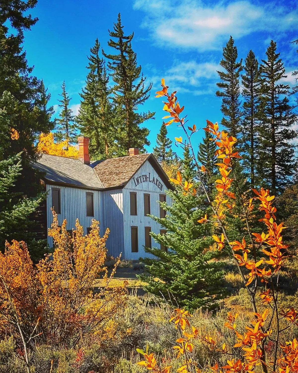 Preserved wooden buildings of the historic Interlaken Resort near Twin Lakes Colorado
