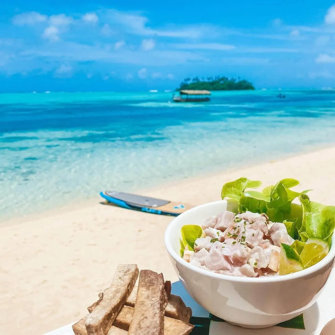 A fresh bowl of Ika Mata raw fish salad from the Muri Night Market