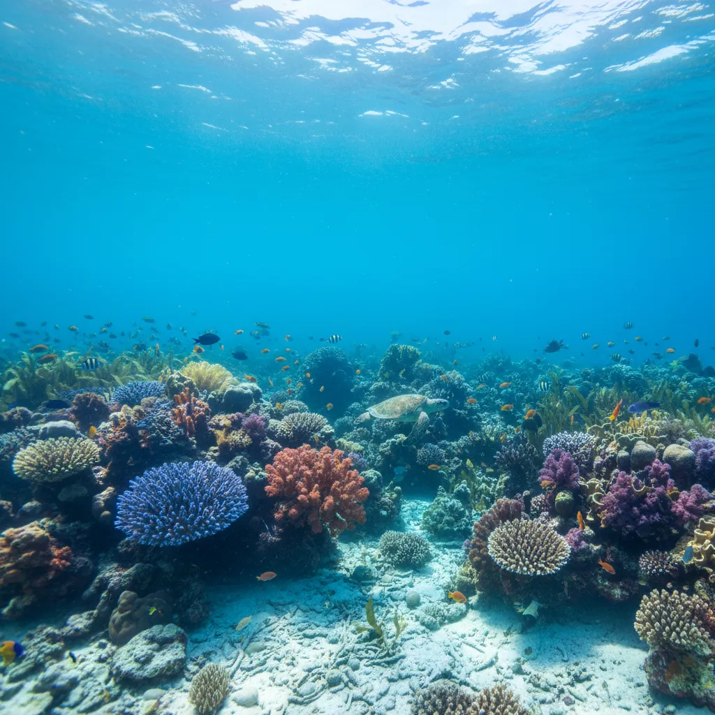 Vibrant coral reefs and tropical fish underwater in Kisite Mpunguti Marine Park