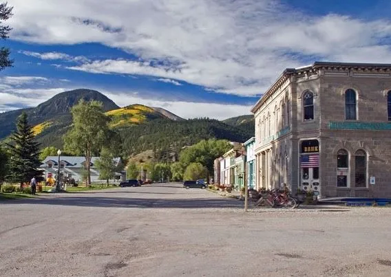 Scenic mountain view of Lake City Colorado historic downtown