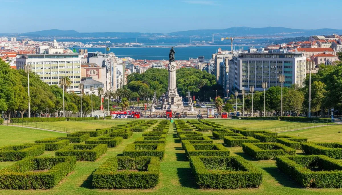A teenager navigating a high-ropes obstacle course at Adventure Park Jamor in Lisbon.