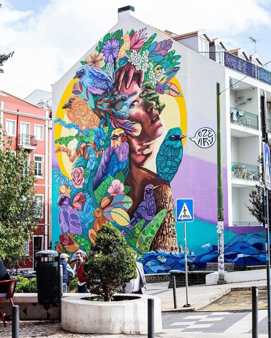 Colorful street art mural on a warehouse in Marvila Lisbon