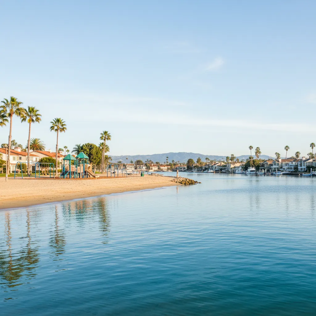 Families playing at the calm waters of Mother