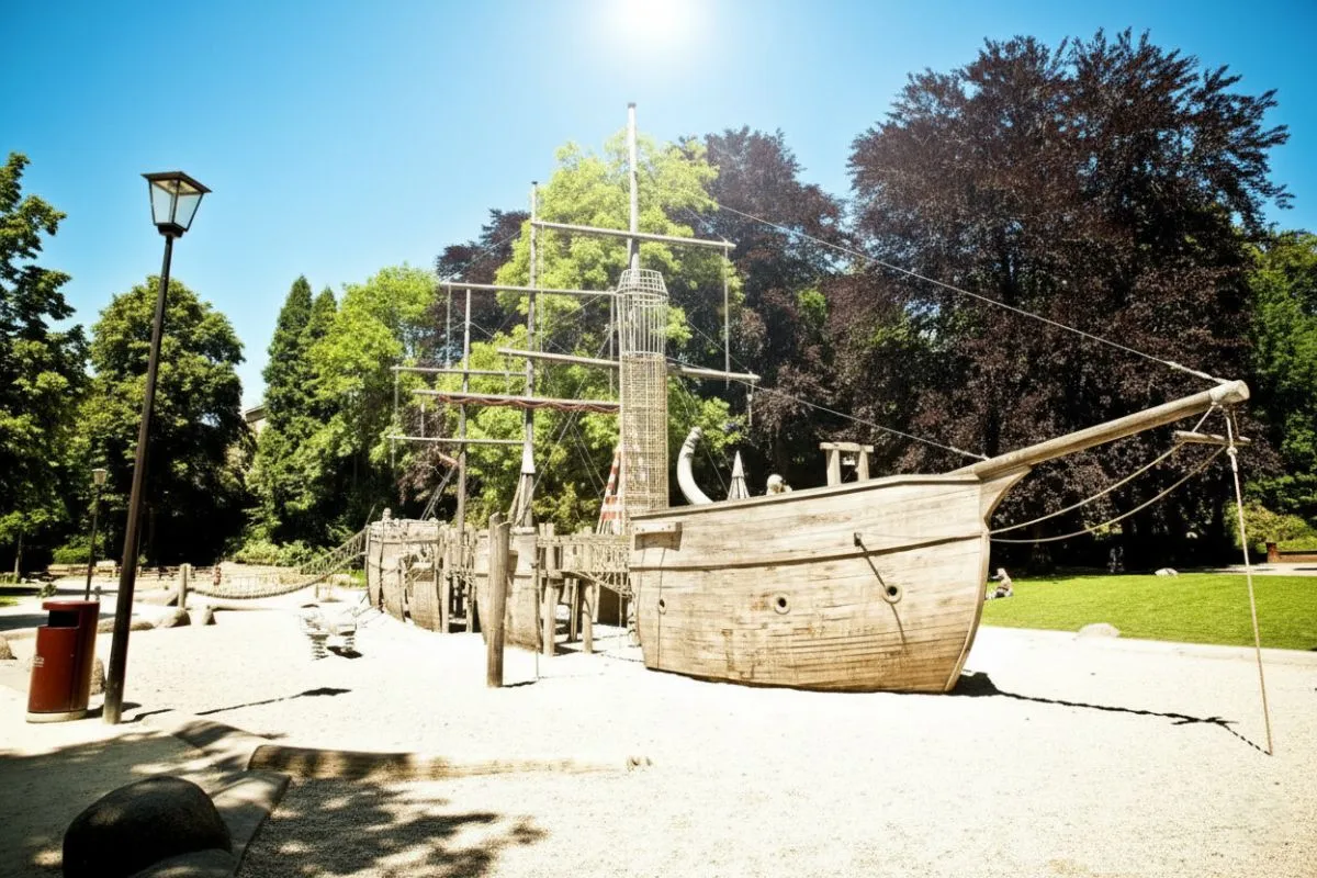 Large wooden pirate ship playground in Parc Monterey Luxembourg