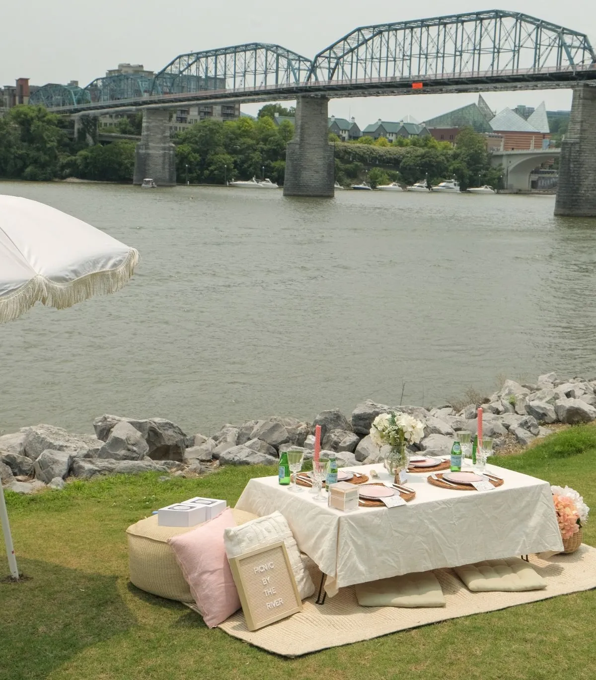 Picnic lunch by the Our River in Vianden village