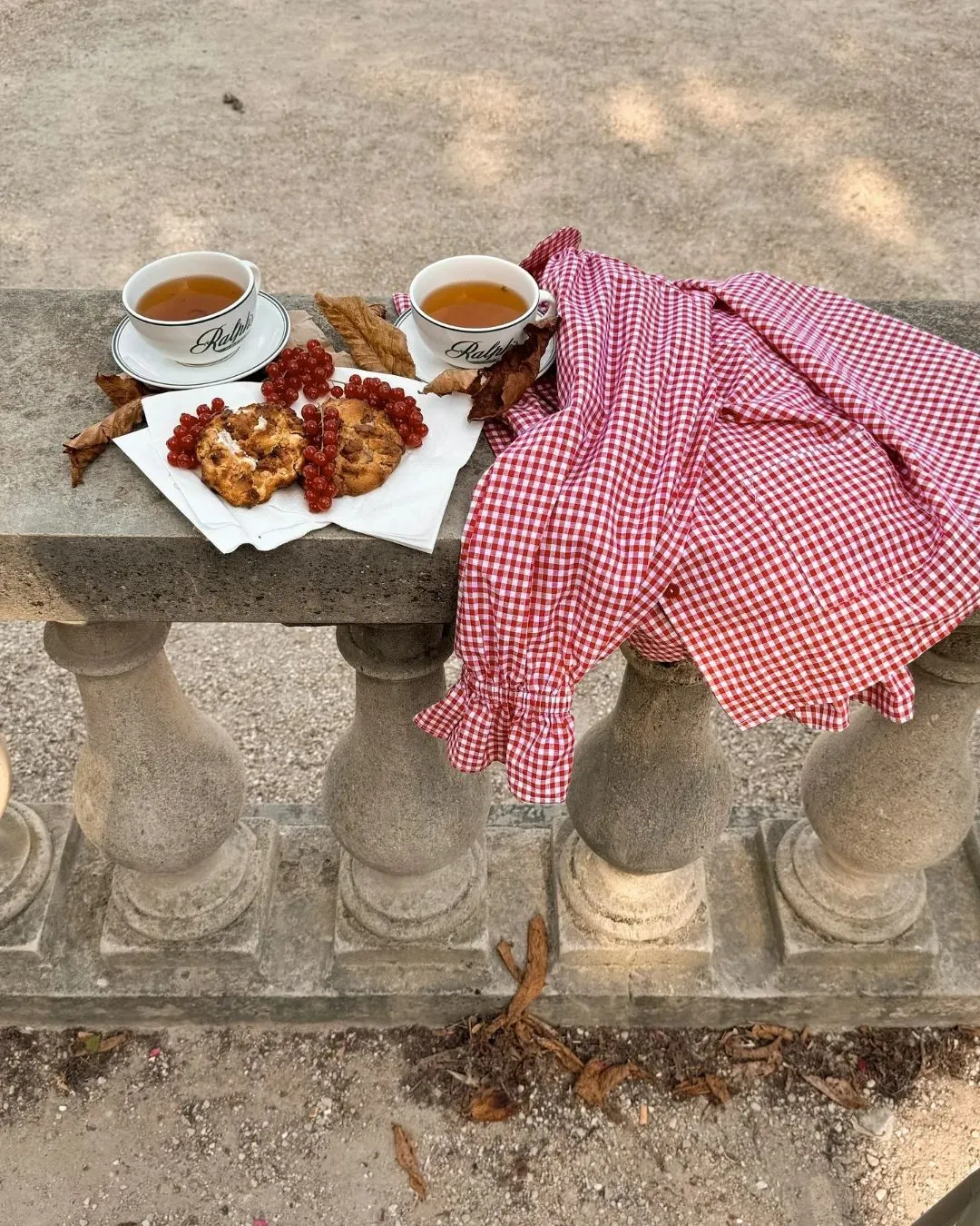 Scenic picnic setup with food in Luxembourg Petrusse Valley