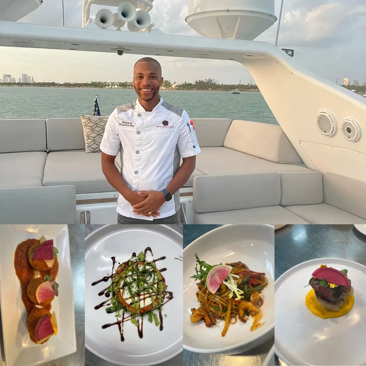 Chef serving fresh grilled lobster on a private yacht deck at sunset