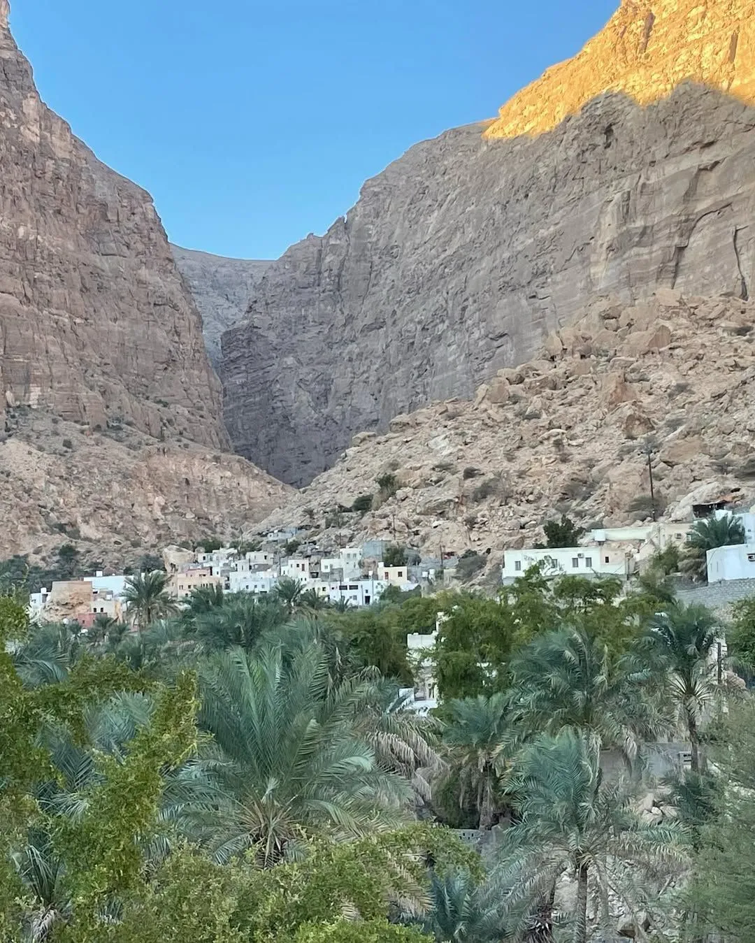 Stone houses and tiered gardens in Mibam Village Wadi Tiwi