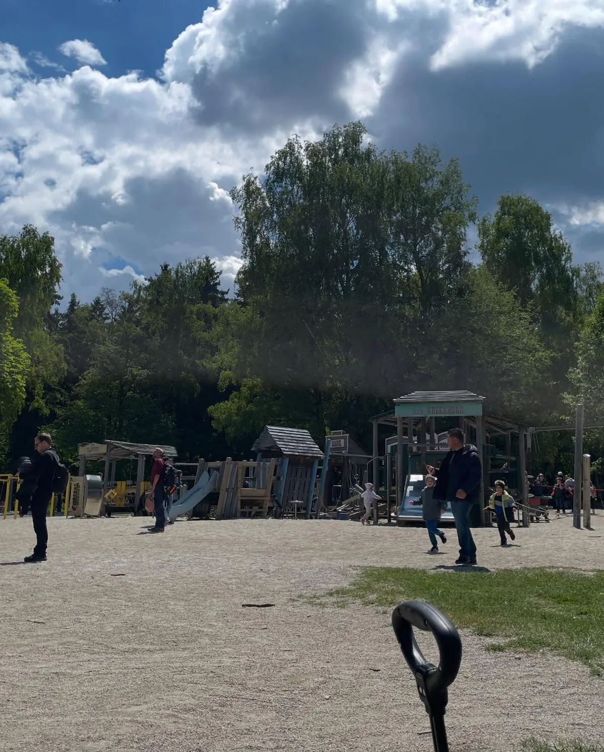 Large wooden adventure playground for children at Wildpark Poing