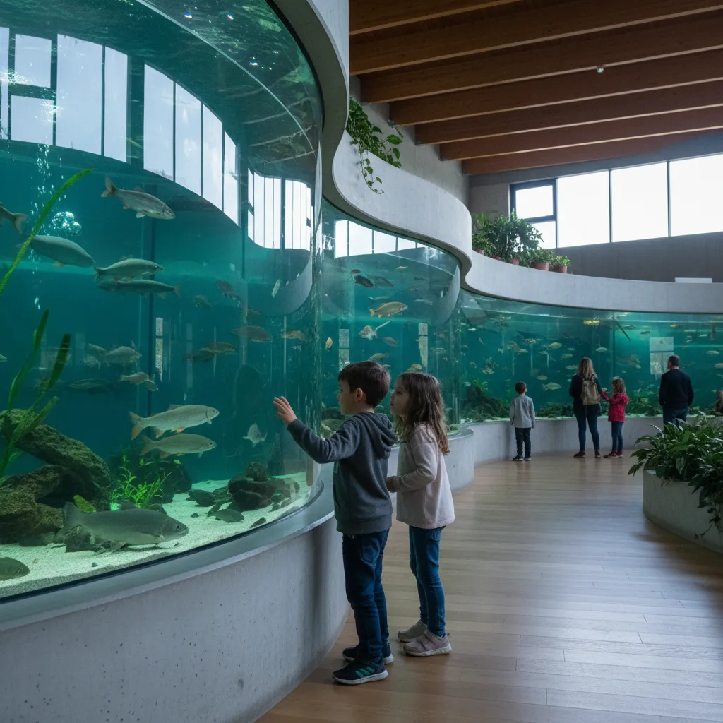 Family visiting the Aquamuseum in Northern Portugal.