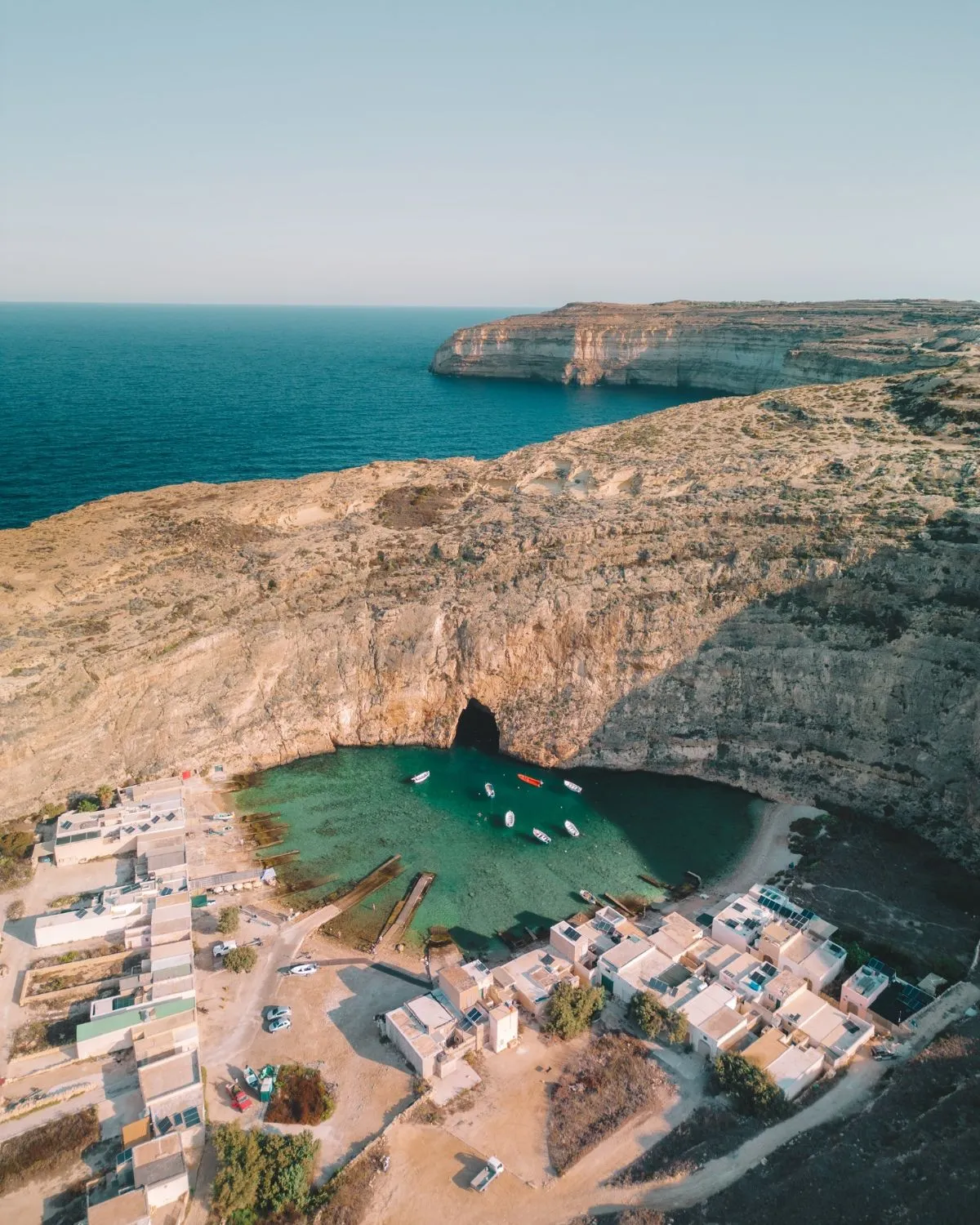 Scenic coastal cliffs at Dwejra Gozo overlooking the Mediterranean sea