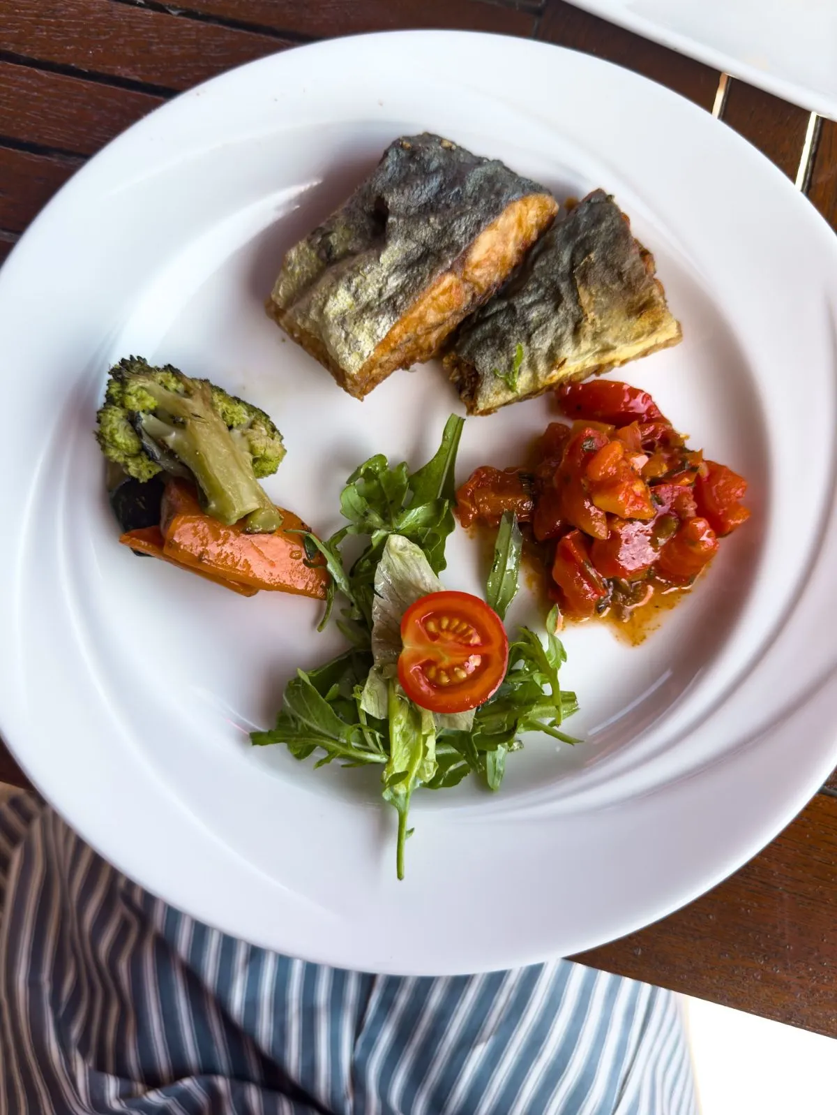 Plate of freshly grilled Lampuki fish with lemon wedges at a Marsaxlokk restaurant
