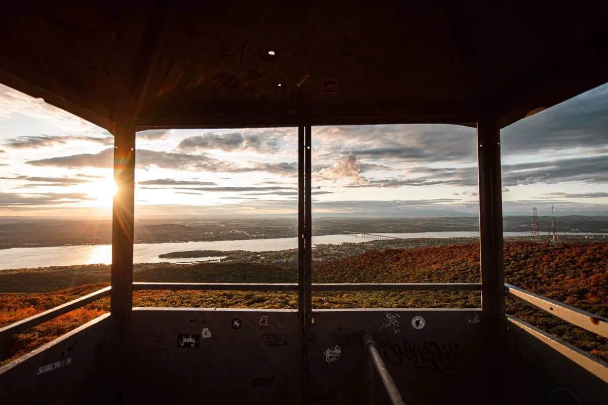 Scenic summer view of the Hudson River and mountains seen from the Mount Beacon summit