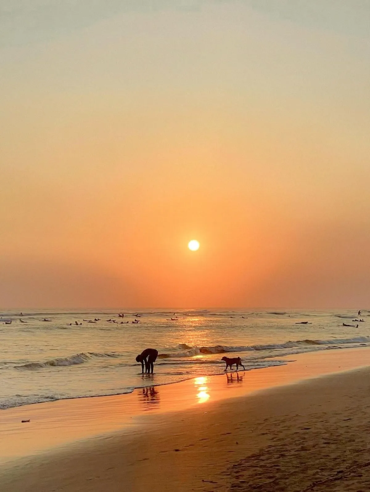Volcanic black sand beach in Pererenan Bali at sunset