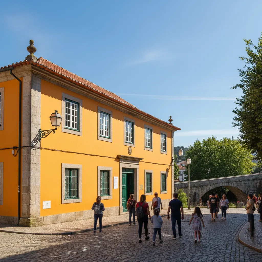 The bright orange building housing the Portuguese Toy Museum in Ponte de Lima