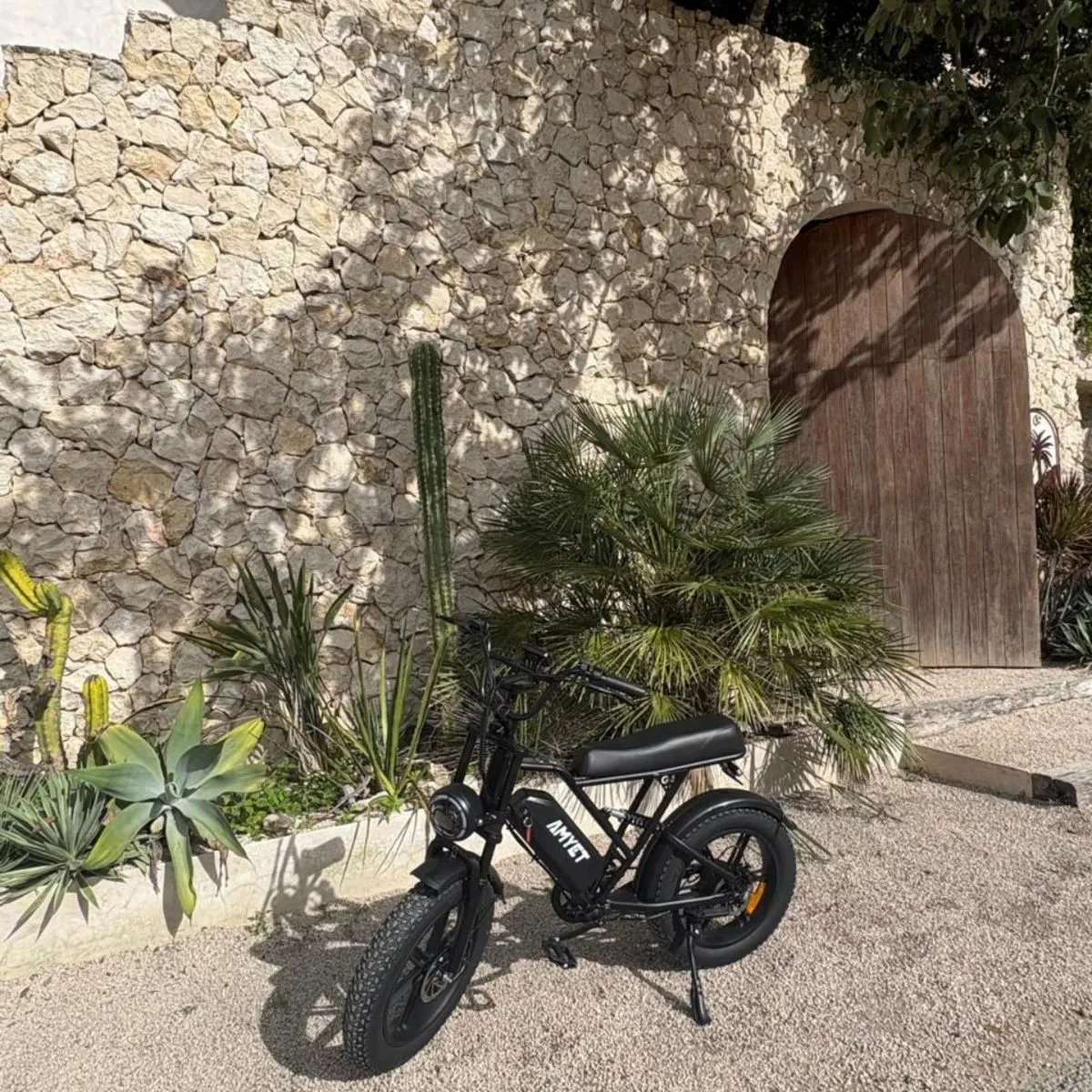 Electric bike parked near the sea in Paros