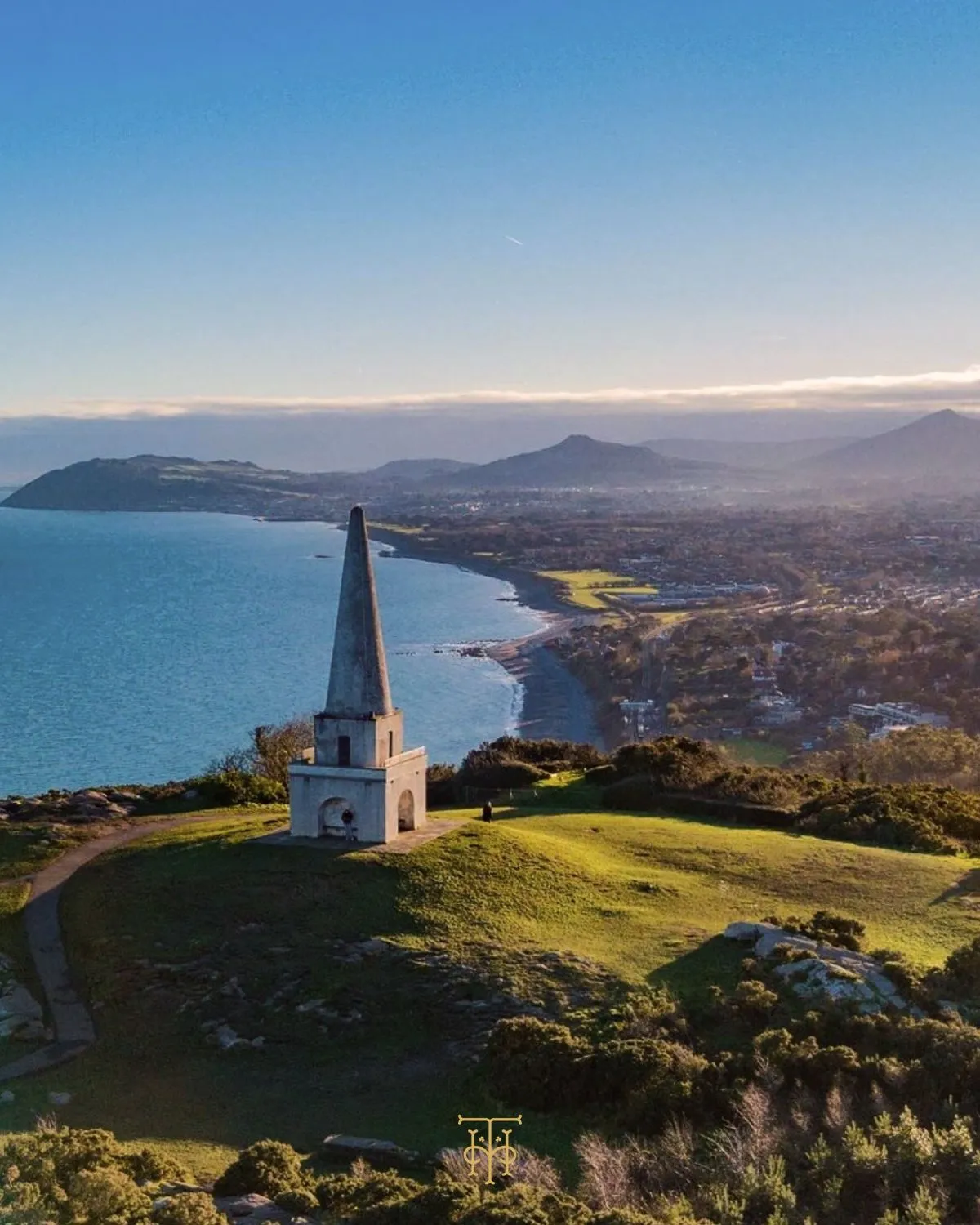 Panoramic view of Dublin Bay from the top of Killiney Hill