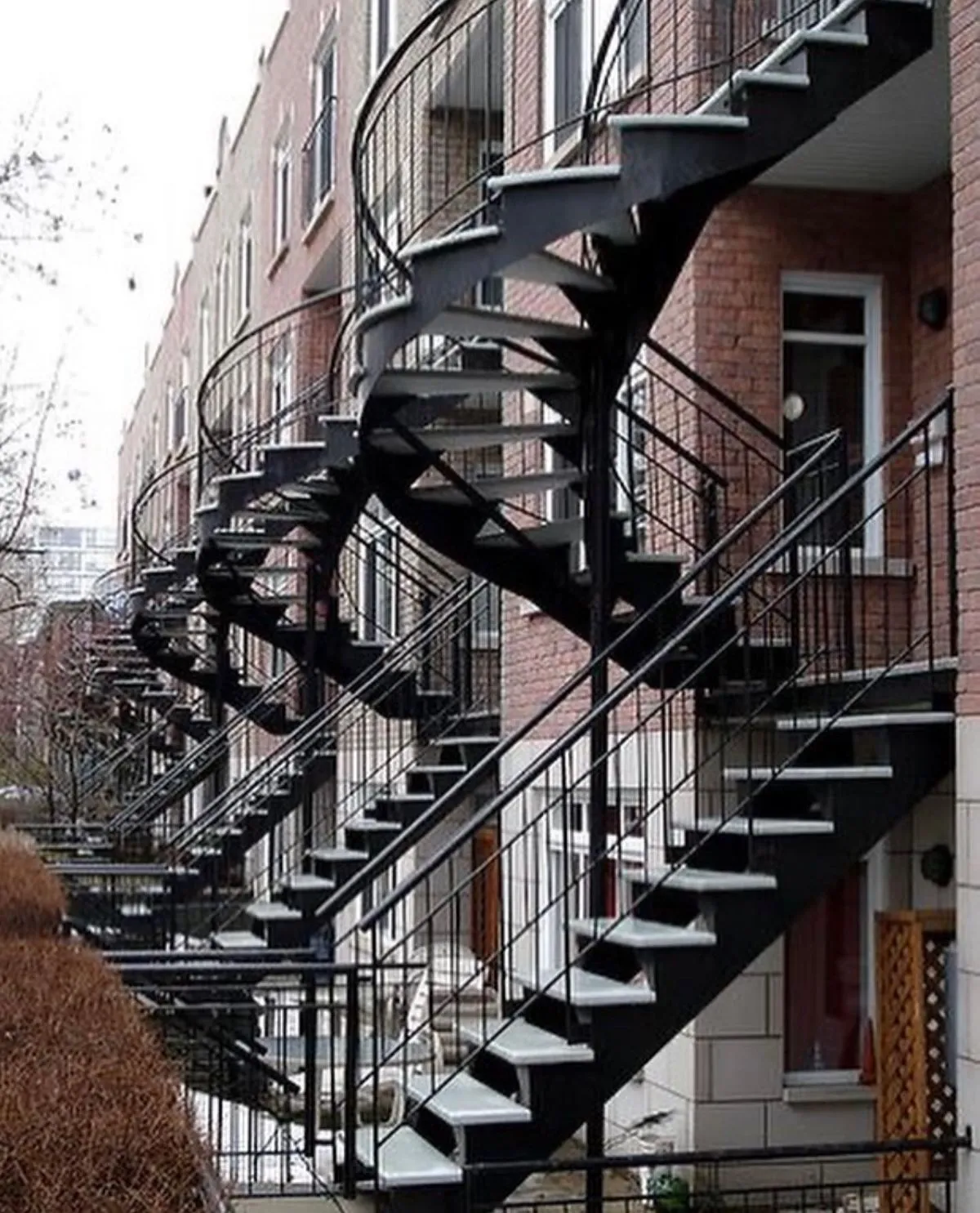 Iconic Montreal brick houses with spiral staircases