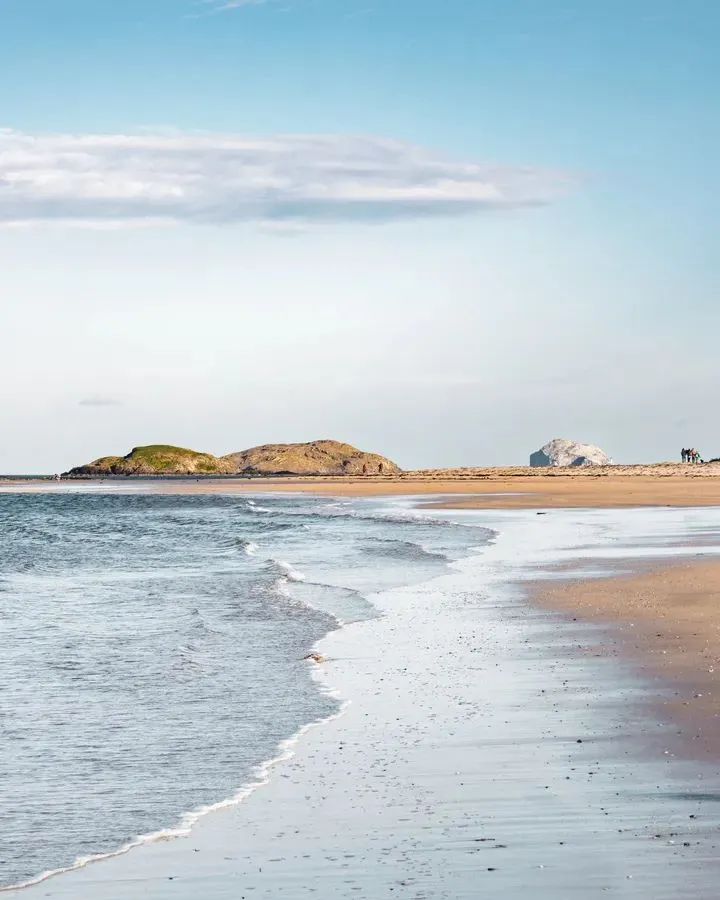 Sandy walking trail leading to Yellowcraig Beach through coastal woodland