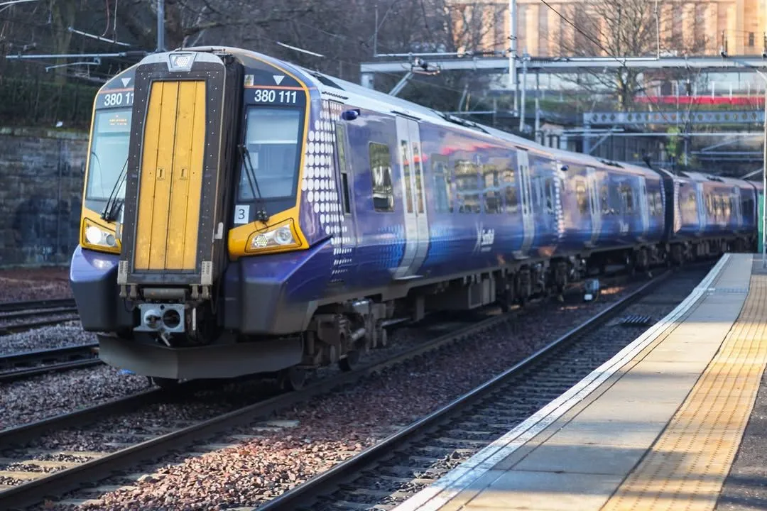 ScotRail train arriving at the Dunbar railway station