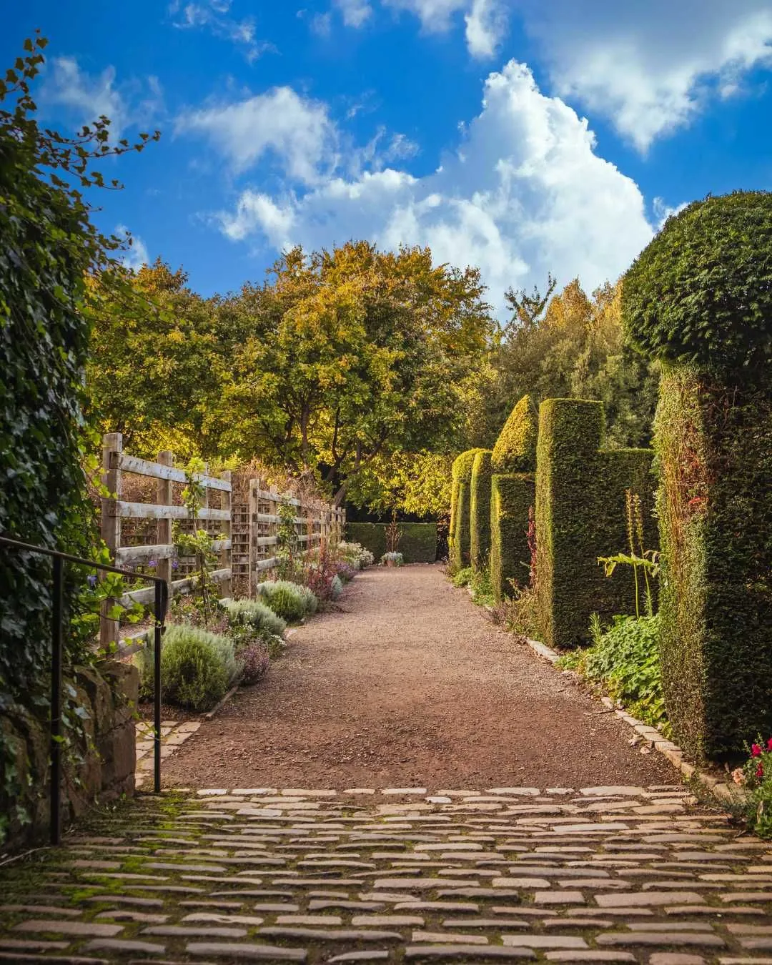 Neat green parterre bushes and stone paths at Dunbar