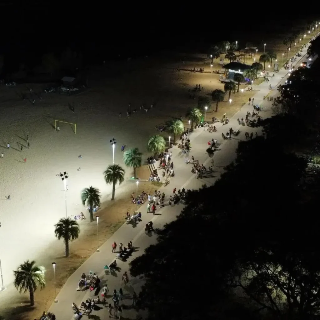 Tranquil summer swimming at El Inga Beach on the Parana River in Corrientes