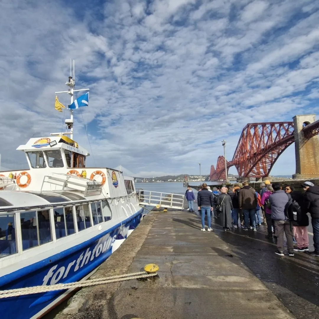 Tour boat sailing on the Firth of Forth towards Inchcolm Island