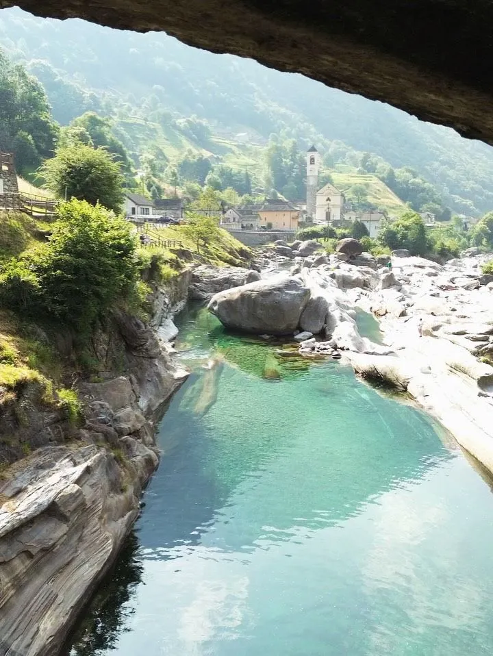 Stone buildings of Lavertezzo village beside the Verzasca River
