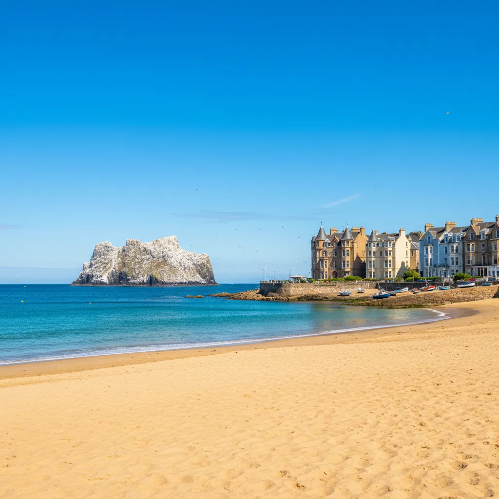 Sandy beach and coastal town of North Berwick near Edinburgh