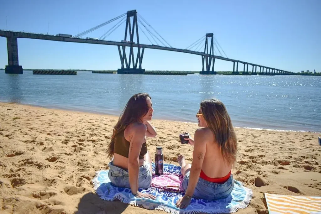Golden sands and red cliffs of Punta Naro river beach in Corrientes Argentina