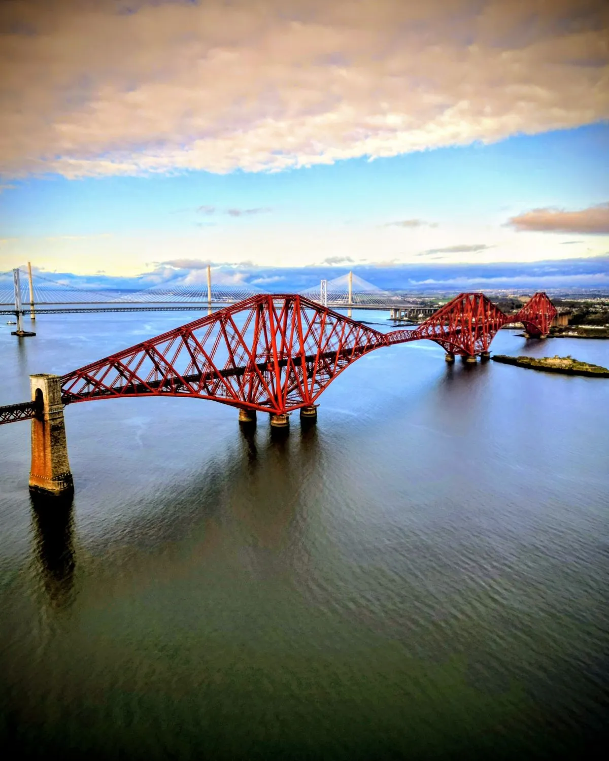 The three Forth bridges crossing the Firth of Forth near Edinburgh
