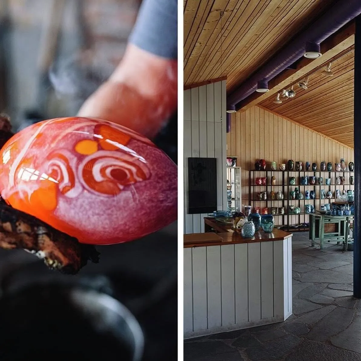 Artisan making glass art at Glasshytta in Vikten
