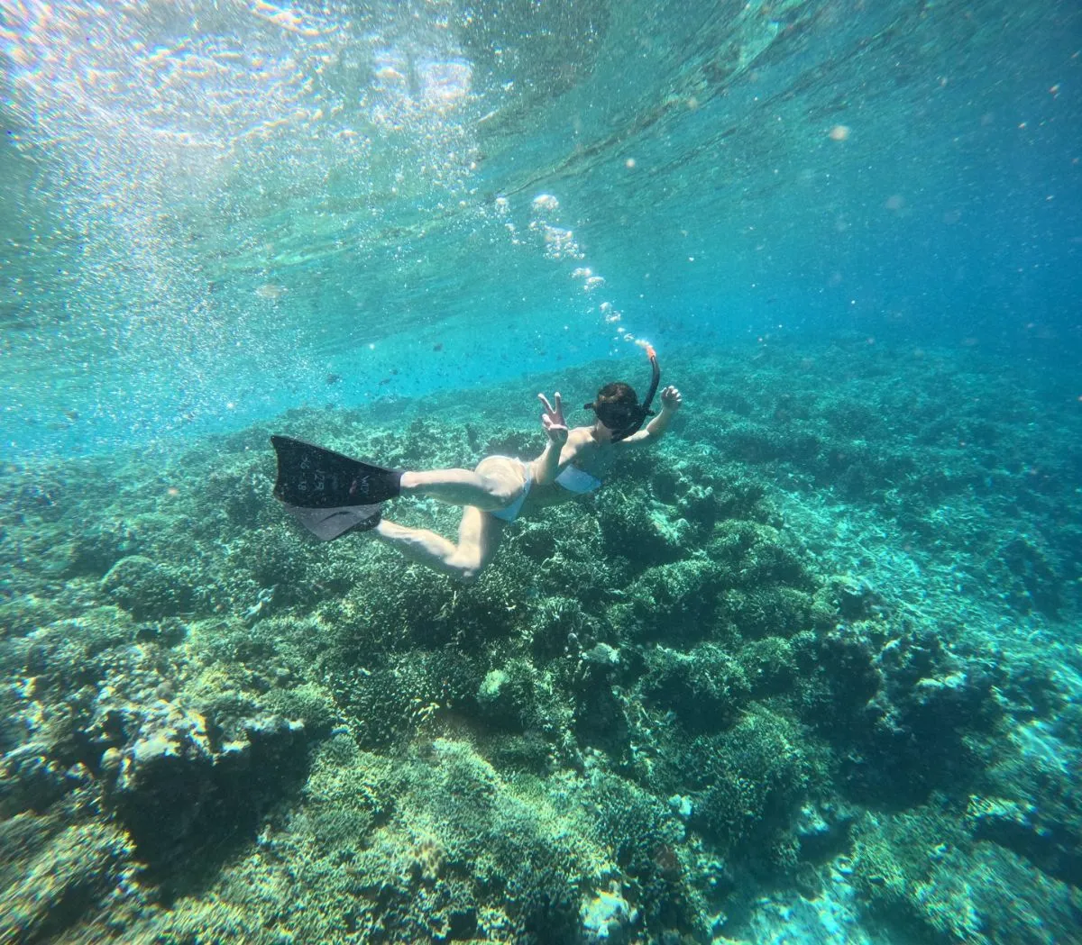 Clear turquoise waters and coral reefs at Menjangan Island in North Bali
