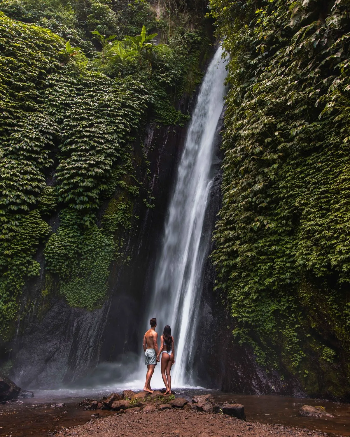 Red Coral waterfall hidden deep in the lush green jungles of Munduk Bali